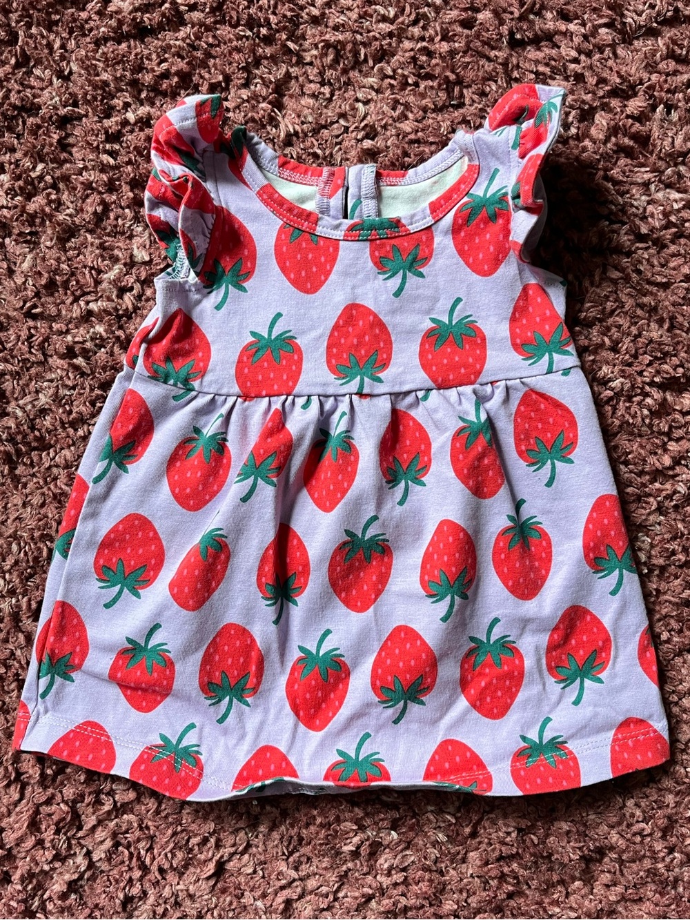 Quince Lilac Baby Dress with Red Strawberry Print